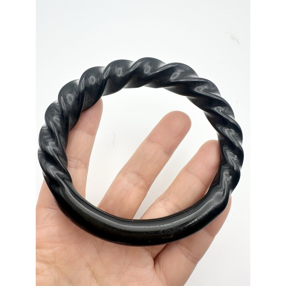 Vintage Black Bangle Bracelet Twisted Design 8”